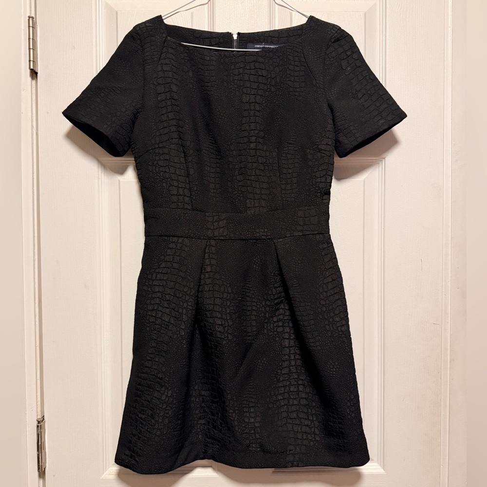 French Connection Black Croc-Textured Mini Dress